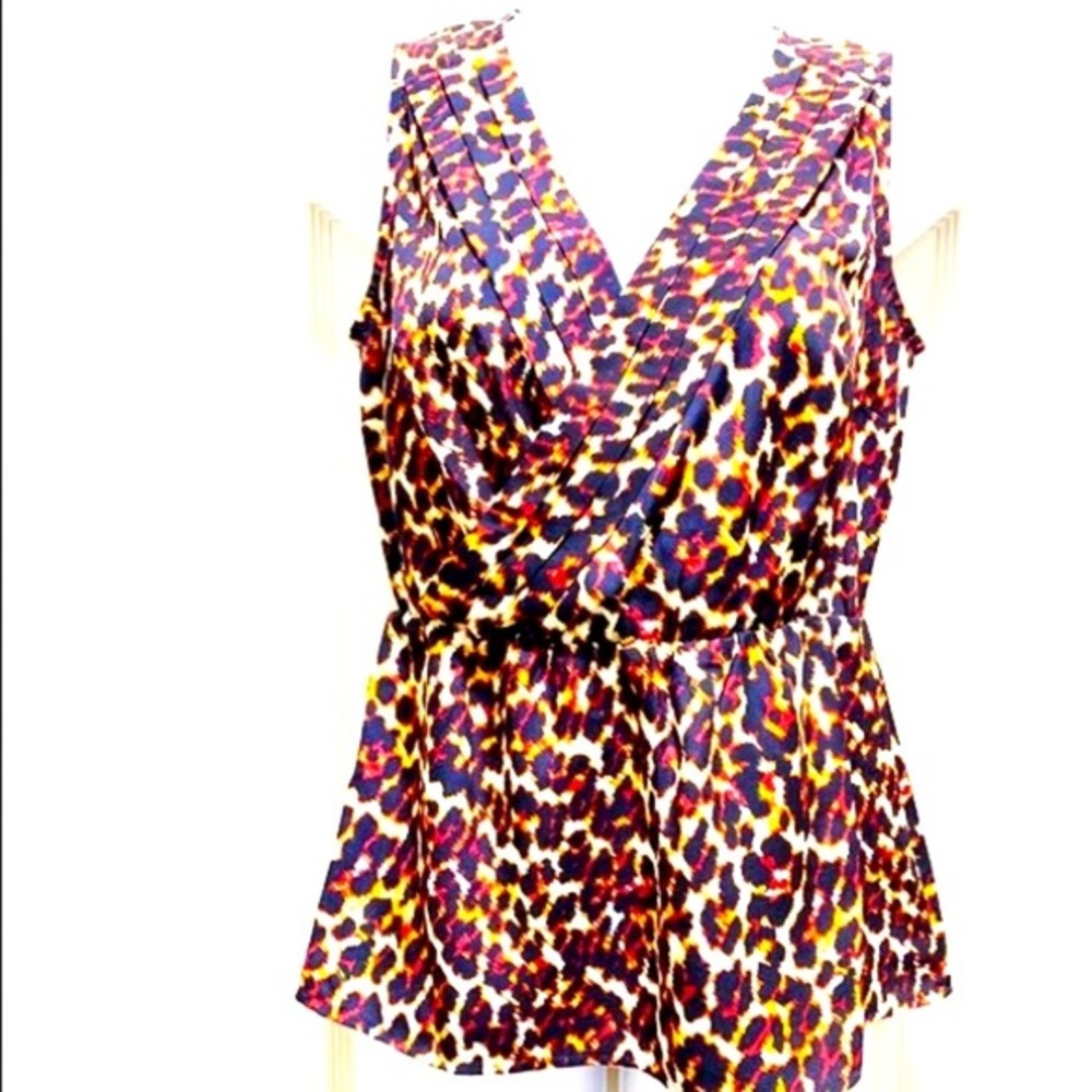 Animal Print Sleeveless Wrap Blouse
